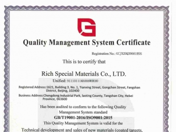 Quality Management System Certificate